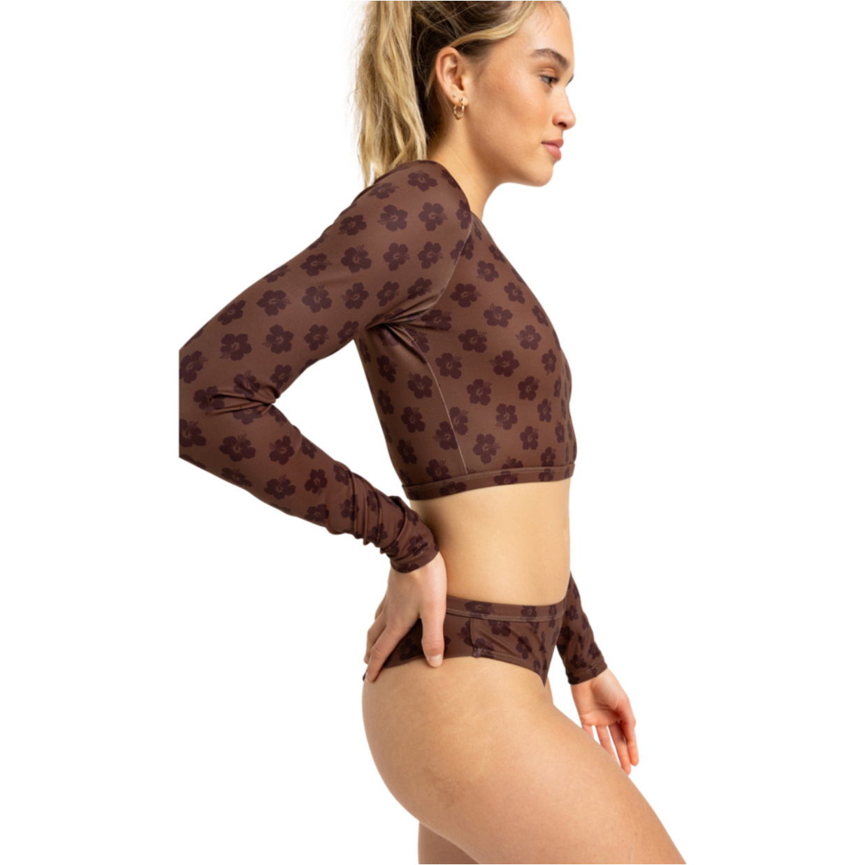 2025 Roxy Dames Roxy Pro Nose Ride Crop Surf Top ERJWR03840 - Chocolate Plum Polkabiscus